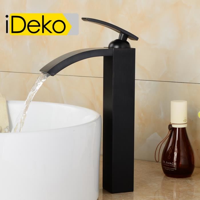 Robinet de salle de bain Mitigeur lavabo cascade Haut cascade Noir Flexible
