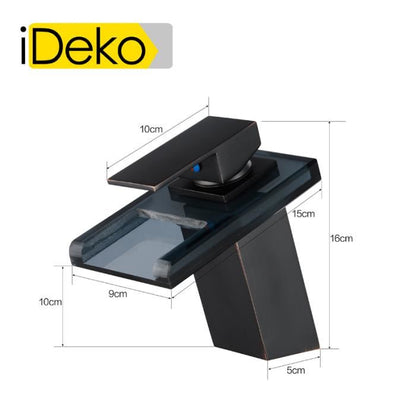 Robinet Mitigeur lavabo cascade salle de bain en ceramique en verre Noir SANS LED & Flexible