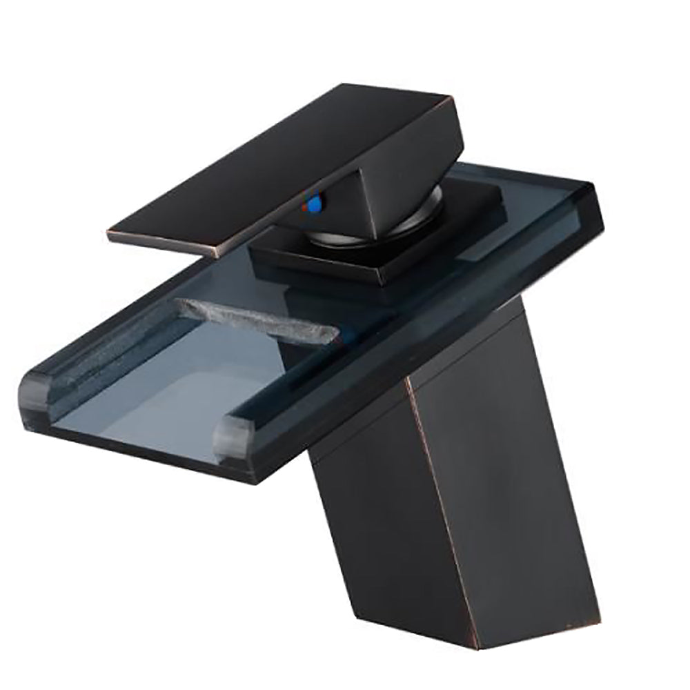 Robinet Mitigeur lavabo cascade salle de bain en ceramique en verre Noir SANS LED & Flexible