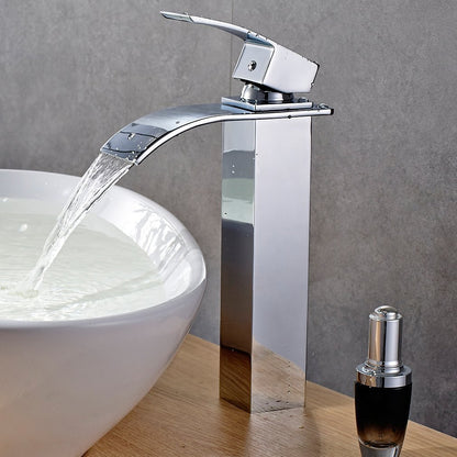 Robinet Mitigeur lavabo salle de bain personnalisee evier robinet cascade contemporaine mitigeur finition chromee