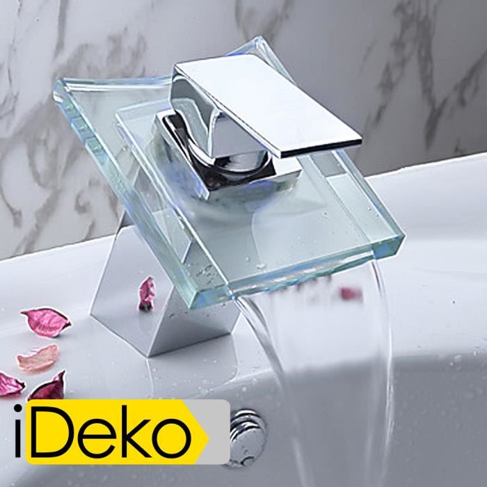 Robinet de salle de bains Mitigeur lavabo LED contemporaine conduit un trou mitigeur robinet cascade d'evier