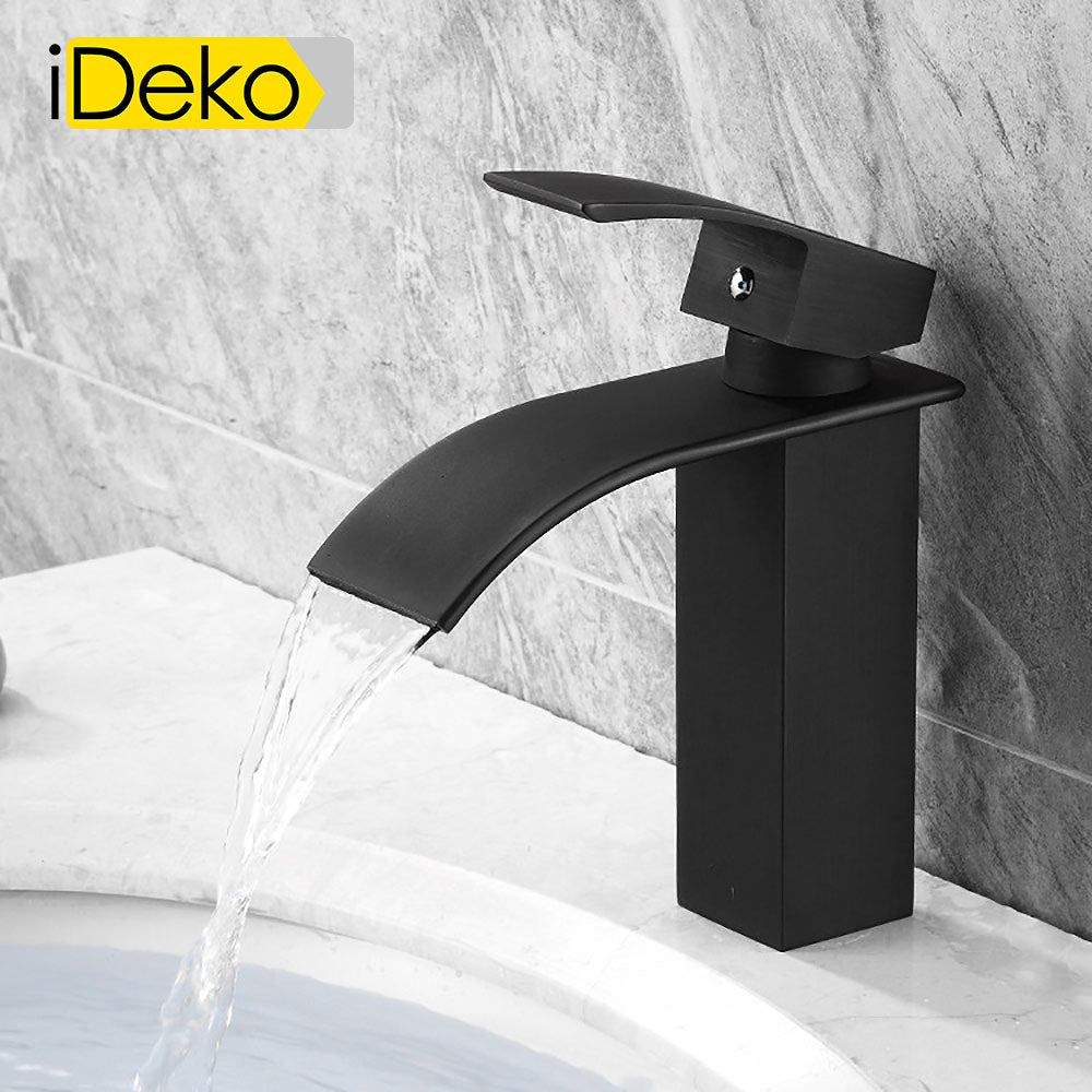 Robinet de salle de bain Mitigeur Lavabo en laiton finition peinture Noir cascade robinet d'evier salle de bains