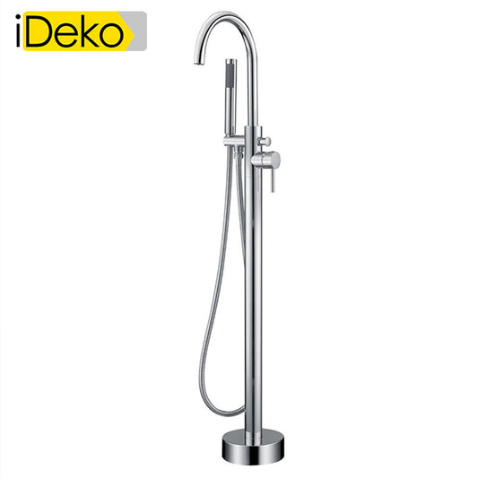 Robinet de baignoire ilot sur Pied mitigeur salle de bain douche verticale avec Douchette Chrome