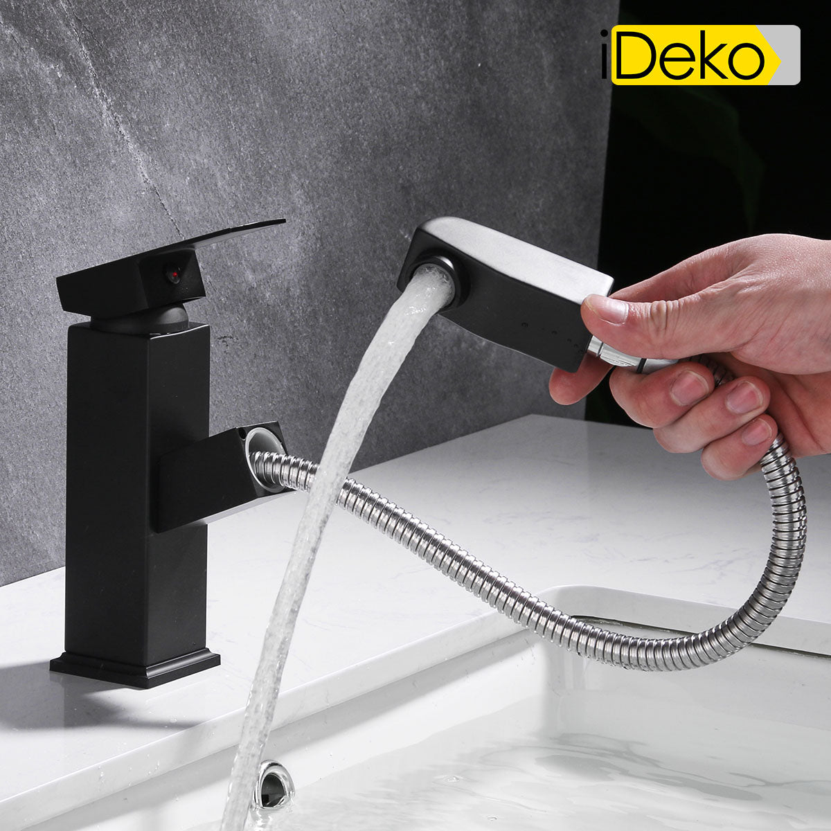 Robinet de salle de bain lavabo avec doucette tirage Noir famille standard monocommande