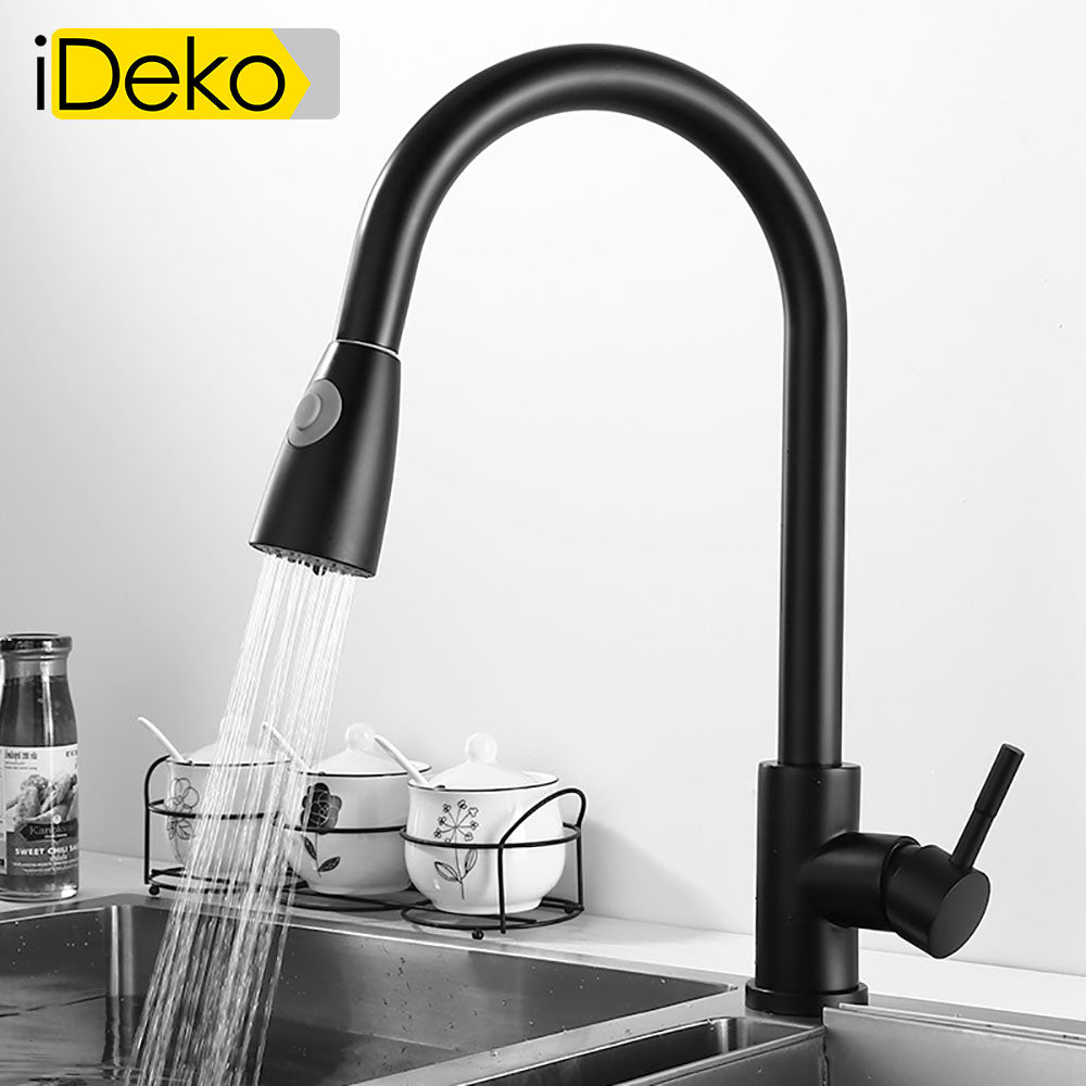 Robinet de cuisine 2 jets de douchette etirab multi fonction famille standard Noir moderne