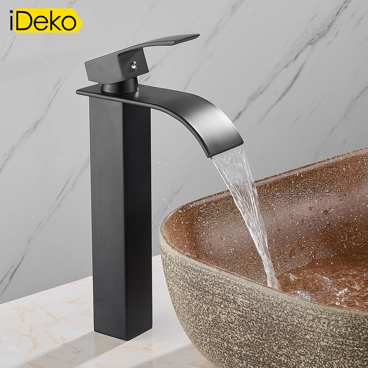 Robinet de salle de bain lavabo Mitigeur cascade Noir vasque evier haut