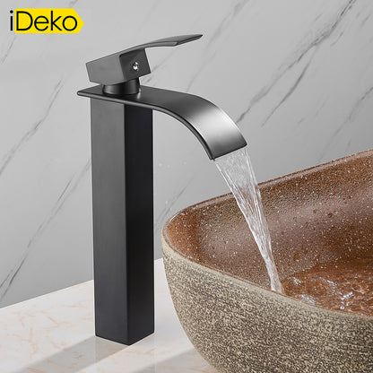 Robinet de salle de bain lavabo Mitigeur cascade Noir vasque evier haut