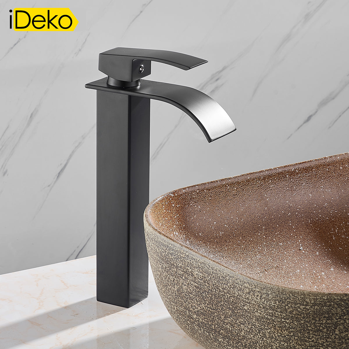 Robinet de salle de bain lavabo Mitigeur cascade Noir vasque evier haut