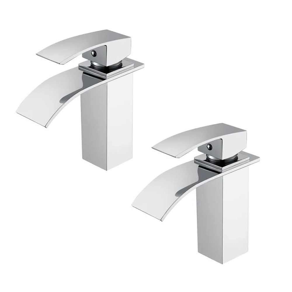2x Robinet salle de bain Mitigeur de Lavabo laiton cascade Finition Chrome ceramique avec flexible