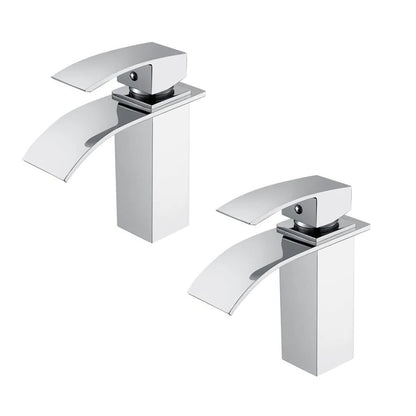 2x Robinet salle de bain Mitigeur de Lavabo laiton cascade Finition Chrome ceramique avec flexible