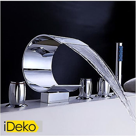 Robinet Mitigeur de Baignoire douche salle de ain cascade de luxe + Douchette (Style Courbe) chrome laiton